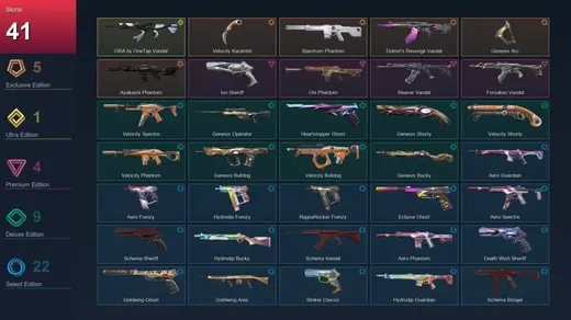 AP | Velocity Karambit | Spectrum Phantom | Dolmir's Revenge Vandal | Genesis Arc | 41 Skin | 27 Agent | 58 Buddy | Lv137 — Valorant account