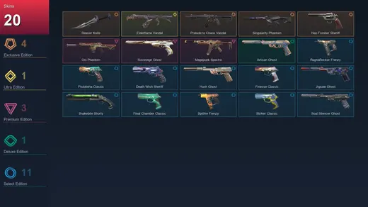 EU | Reaver Knife | Prelude to Chaos Vandal | Singularity Phantom | Neo Frontier Sheriff | 20 Skin | 29 Agent | 96 Buddy | Lv185