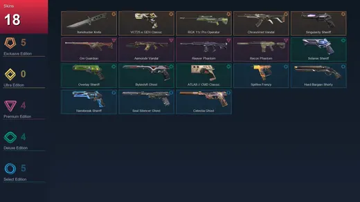 AP | Xenohunter Knife | VCT25 x GEN Classic | RGX 11z Pro Operator | ChronoVoid Vandal | 18 Skin | 27 Agent | 64 Buddy | Lv177