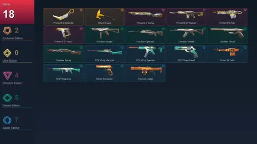 AP | Prime//2.0 Karambit | Prism III Axe | Prime//2.0 Bucky | Prime//2.0 Phantom | 18 Skin | 13 Agent | 25 Buddy | Lv46 — Valorant account