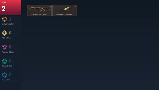 NA | Champions 2022 Phantom | Champions 2022 Butterfly Knife | 2 Skin | 8 Agent | 6 Buddy | Lv17