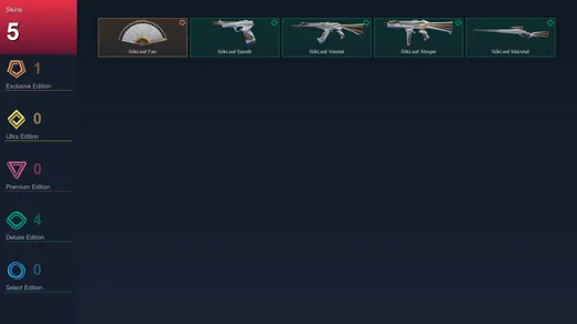 EU | SilkLeaf Fan | SilkLeaf Bandit | SilkLeaf Vandal | SilkLeaf Stinger | 5 Skin | 10 Agent | 8 Buddy | Lv24