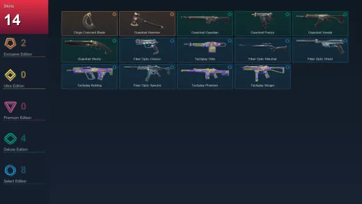 AP | Origin Crescent Blade | Guardrail Hammer | Guardrail Guardian | Guardrail Frenzy | 14 Skin | 11 Agent | 14 Buddy | Lv36