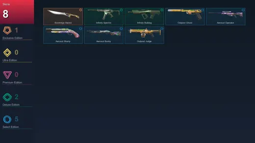 EU | Sovereign Sword | Infinity Spectre | Infinity Bulldog | Outpost Ghost | 8 Skin | 7 Agent | 6 Buddy | Lv2 — Valorant account