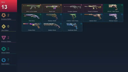 AP | RGX 11z Pro Vandal | BlastX Odin | Forsaken Operator | Prime//2.0 Phantom | 13 Skin | 28 Agent | 72 Buddy | Lv195