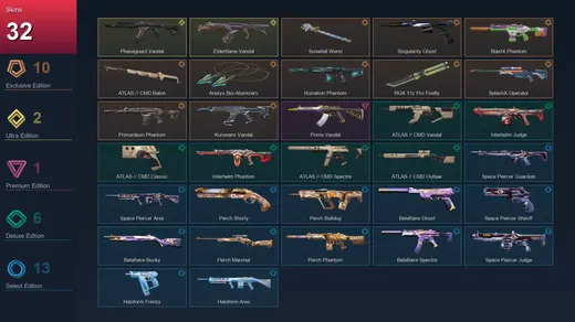 EU | Snowfall Wand | Singularity Ghost | BlastX Phantom | ATLAS // CMD Baton | 32 Skin | 19 Agent | 25 Buddy | Lv75 — Valorant account
