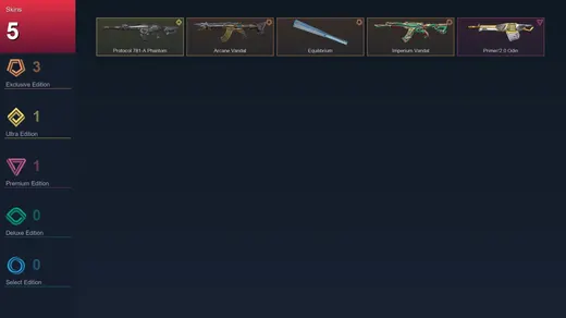 EU | Arcane Vandal | Equilibrium | Imperium Vandal | Protocol 781-A Phantom | 5 Skin | 18 Agent | 32 Buddy | Lv50