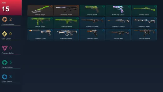 EU | Overlay Dagger | Singularity Vandal | Overlay Sheriff | Bubble Pop Classic | 15 Skin | 22 Agent | 32 Buddy | Lv80