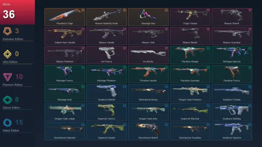 EU | Paceline's Edge | Reaver Butterfly Knife | Montage Axe | Origin Vandal | 36 Skin | 20 Agent | 33 Buddy | Lv64