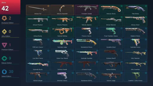 EU | Artisan Foil | Velocity Karambit | Forsaken Vandal | Velocity Shorty | 42 Skin | 20 Agent | 90 Buddy | Lv221