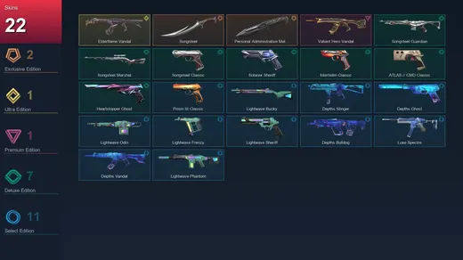 LA | Songsteel | Personal Administrative Melee Unit | Elderflame Vandal | Valiant Hero Vandal | 22 Skin | 28 Agent | 42 Buddy | Lv130 — Valorant account