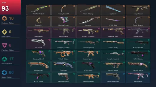 NA | RGX 11z Pro Blade | Velocity Karambit | Recon Balisong | Equilibrium | 93 Skin | 25 Agent | 143 Buddy | Lv366 — Valorant account
