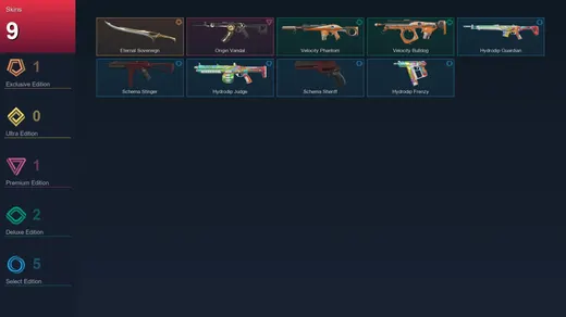 EU | Eternal Sovereign | Origin Vandal | Velocity Phantom | Velocity Bulldog | 9 Skin | 14 Agent | 15 Buddy | Lv34