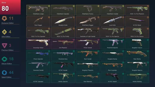 AP | RGX 11z Pro Phantom | Ruin Dagger | Kingdom Knife | Elderflame Dagger | 80 Skin | 23 Agent | 91 Buddy | Lv132 — Valorant account