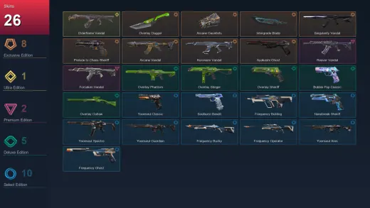 EU | Overlay Dagger | Arcane Gauntlets | Intergrade Blade | Singularity Vandal | 26 Skin | 28 Agent | 46 Buddy | Lv89