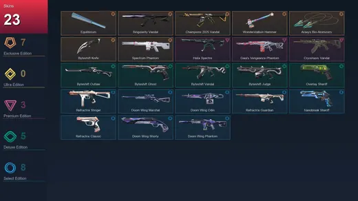 AP | Equilibrium | Singularity Vandal | Champions 2025 Vandal | Wonderstallion Hammer | 23 Skin | 28 Agent | 48 Buddy | Lv109 — Valorant account