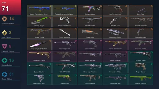 EU | Glitchpop Vandal | Neo Frontier Sheriff | EX.O Edge | Overlay Dagger | 71 Skin | 28 Agent | 64 Buddy | Lv128 — Valorant account