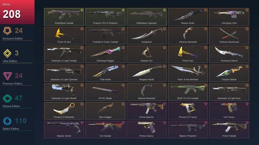 EU | Reaver Knife | Glitchpop Odin | Prism III Axe | Prelude to Chaos Vandal | 208 Skin | 28 Agent | 206 Buddy | Lv353 — Valorant account