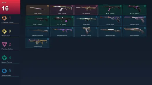 AP | K/TAC Blade | Prime Vandal | Oni Phantom | K/TAC Vandal | 16 Skin | 10 Agent | 19 Buddy | Lv46