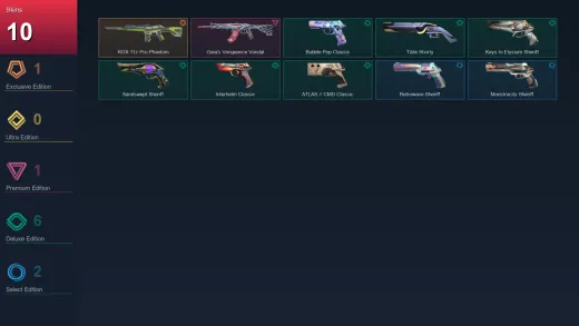 AP | RGX 11z Pro Phantom | Gaia's Vengeance Vandal | Bubble Pop Classic | Tilde Shorty | 10 Skin | 29 Agent | 73 Buddy | Lv232