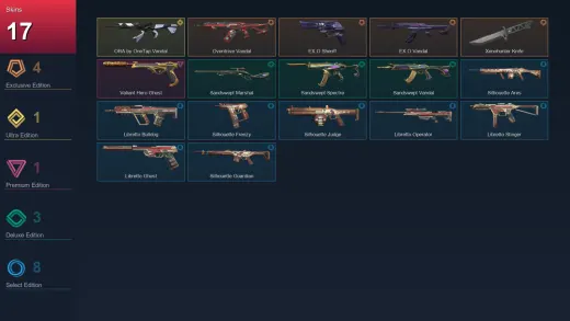 EU | Overdrive Vandal | EX.O Sheriff | EX.O Vandal | Xenohunter Knife | 17 Skin | 22 Agent | 28 Buddy | Lv55