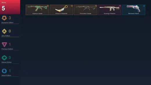 EU | Imperium Vandal | Prime//2.0 Karambit | Primordium Vandal | Sovereign Phantom | 5 Skin | 25 Agent | 42 Buddy | Lv81