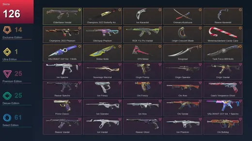 AP | Champions 2022 Butterfly Knife | Ion Karambit | Onimaru Kunitsuna | Reaver Karambit | 126 Skin | 25 Agent | 144 Buddy | Bronze III | Lv209 — Valorant account