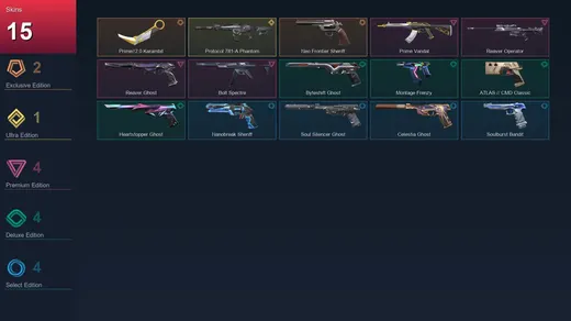 EU | Prime//2.0 Karambit | Neo Frontier Sheriff | Protocol 781-A Phantom | Prime Vandal | 15 Skin | 29 Agent | 55 Buddy | Lv164