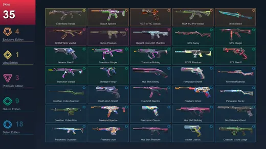 AP | BlastX Spectre | VCT x FNC Classic | RGX 11z Pro Vandal | Orion Sword | 35 Skin | 29 Agent | 81 Buddy | Lv150 — Valorant account