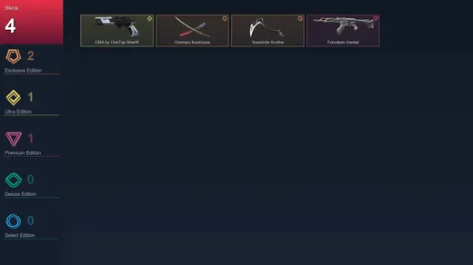 EU | Onimaru Kunitsuna | Soulstrife Scythe | ORA by OneTap Sheriff | Forsaken Vandal | 4 Skin | 6 Agent | 1 Buddy | Lv20