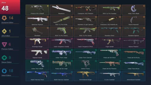 EU | Waveform | Champions 2022 Phantom | RGX 11z Pro Guardian | Iridian Thorn Blade | 48 Skin | 18 Agent | 28 Buddy | Lv54