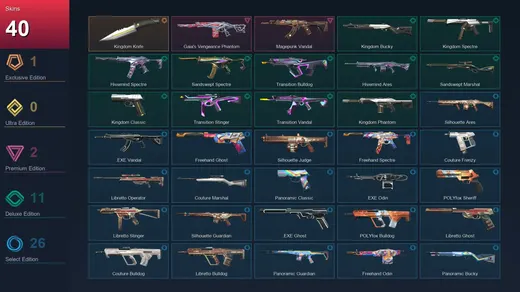 NA | Kingdom Knife | Gaia's Vengeance Phantom | Magepunk Vandal | Kingdom Bucky | 40 Skin | 15 Agent | 36 Buddy | Lv35