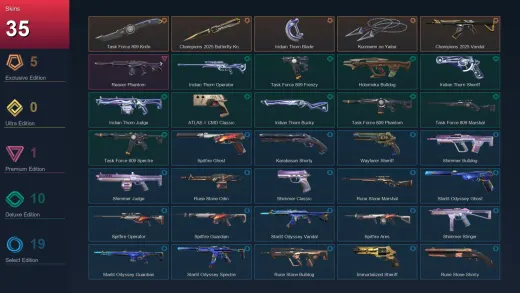 LA | Task Force 809 Knife | Champions 2025 Butterfly Knife | Iridian Thorn Blade | Kuronami no Yaiba | 35 Skin | 28 Agent | 56 Buddy | Lv122