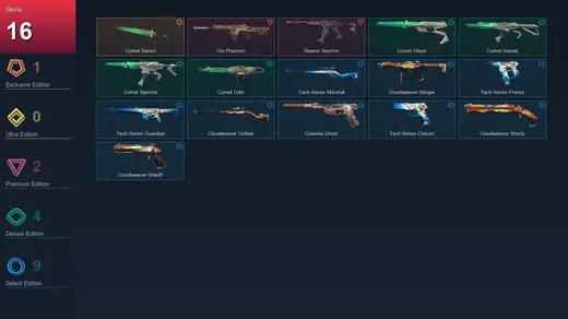 AP | Comet Sword | Oni Phantom | Reaver Spectre | Comet Ghost | 16 Skin | 26 Agent | 28 Buddy | Lv72