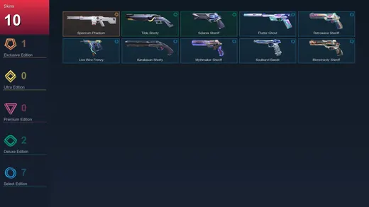 AP | Spectrum Phantom | Tilde Shorty | Solarex Sheriff | Flutter Ghost | 10 Skin | 29 Agent | 61 Buddy | Gold I | Lv153