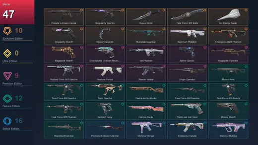NA | Prelude to Chaos Vandal | Singularity Spectre | Reaver Knife | Task Force 809 Knife | 47 Skin | 17 Agent | 25 Buddy | Lv49 — Valorant account