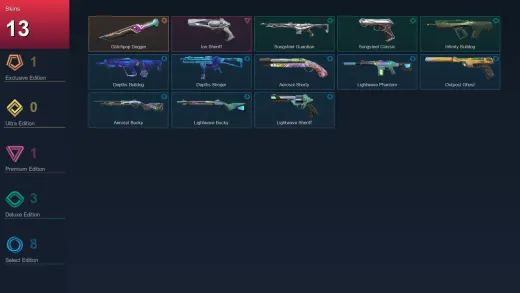 EU | Glitchpop Dagger | Ion Sheriff | Songsteel Guardian | Songsteel Classic | 13 Skin | 8 Agent | 11 Buddy | Lv7