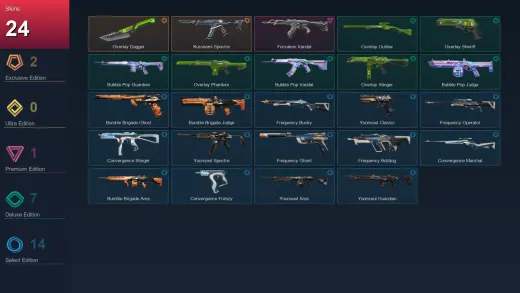 EU | Overlay Dagger | Kuronami Spectre | Forsaken Vandal | Overlay Outlaw | 24 Skin | 10 Agent | 22 Buddy | Lv34