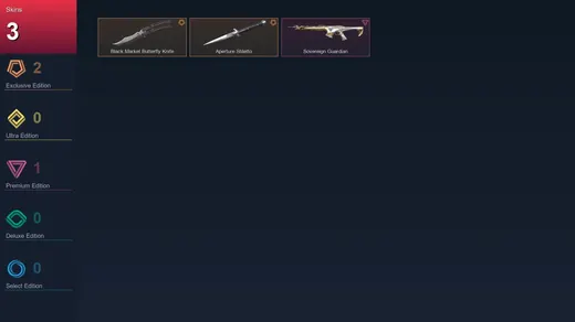 EU | Black.Market Butterfly Knife | Aperture Stiletto | Sovereign Guardian | 3 Skin | 8 Agent | 3 Buddy | Lv15 — Valorant account