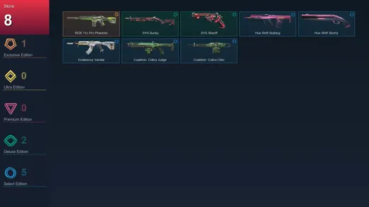 AP | RGX 11z Pro Phantom | .SYS Bucky | .SYS Sheriff | Hue Shift Bulldog | 8 Skin | 8 Agent | 6 Buddy | Lv19 — Valorant account