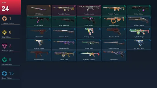 NA | K/TAC Blade | Prime//2.0 Phantom | Forsaken Vandal | Velocity Phantom | 24 Skin | 24 Agent | 56 Buddy | Lv125 — Valorant account