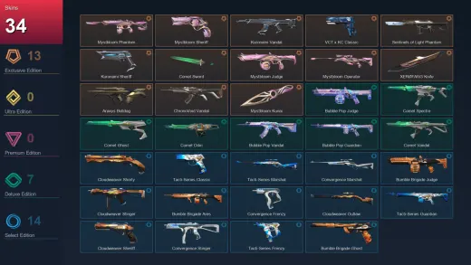 EU | Mystbloom Phantom | Mystbloom Sheriff | Kuronami Vandal | VCT x KC Classic | 34 Skin | 12 Agent | 23 Buddy | Lv37