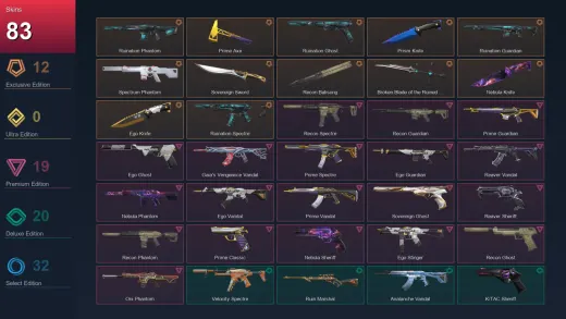 NA | Ruination Phantom | Prime Axe | Ruination Ghost | Prism Knife | 83 Skin | 18 Agent | 71 Buddy | Lv68