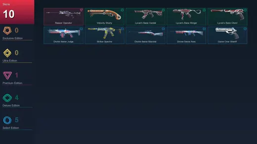 AP | Reaver Operator | Velocity Shorty | Lycan's Bane Vandal | Lycan's Bane Stinger | 10 Skin | 16 Agent | 27 Buddy | Lv54
