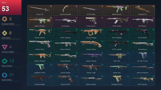 AP | Artisan Foil | Velocity Karambit | K/TAC Blade | BlastX Spectre | 53 Skin | 22 Agent | 61 Buddy | Lv148 — Valorant account