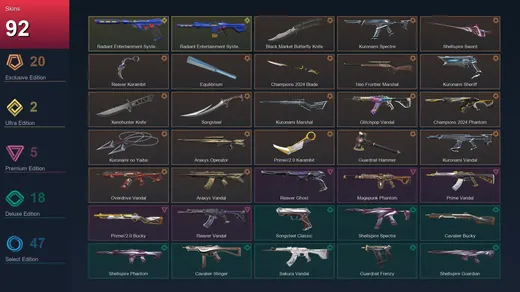EU | Black.Market Butterfly Knife | Kuronami Spectre | Shellspire Sword | Reaver Karambit | 92 Skin | 26 Agent | 117 Buddy | Silver I | Lv346 — Valorant account