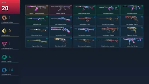 EU | Dolmir's Revenge Vandal | Reaver Vandal | Heartstopper Vandal | Montage Phantom | 20 Skin | 15 Agent | 18 Buddy | Lv44 — Valorant account