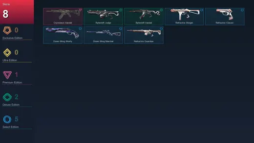 EU | Cryostasis Vandal | Byteshift Judge | Byteshift Vandal | Refractrix Stinger | 8 Skin | 10 Agent | 12 Buddy | Lv22