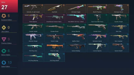 EU | Sentinels of Light Vandal | Ego Knife | Glitchpop Dagger | BlastX Phantom | 27 Skin | 11 Agent | 25 Buddy | Lv24