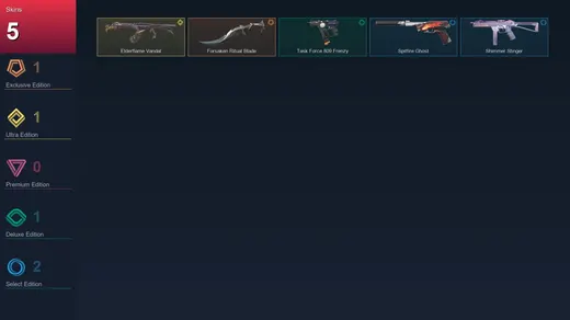 EU | Forsaken Ritual Blade | Elderflame Vandal | Task Force 809 Frenzy | Spitfire Ghost | 5 Skin | 7 Agent | 14 Buddy | Lv27 — Valorant account